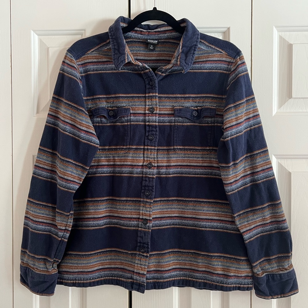 Patagonia Navy Blue Striped Flannel